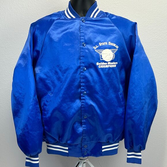 Vintage 90s Illinois State Handball Champions Satin Jacket IHA Blue XL X-Large - Picture 2 of 10